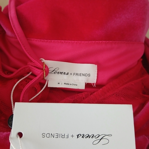 Lovers + Friends Dylan velvet hot pink lined barbie lace mini dress women’s Sz M - Picture 7 of 9